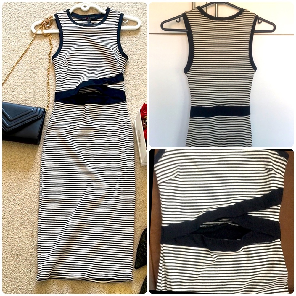 One❤️Clothing Los Angeles Striped Tank Fitted Midi Cut Out Dress - Picture 13 of 17